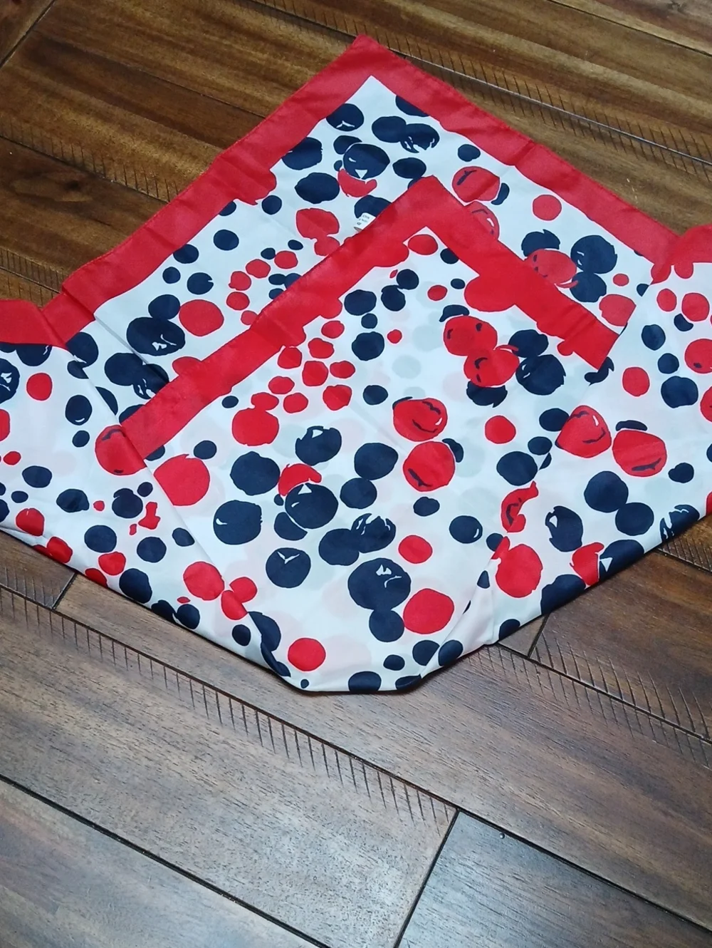 Vintage 1970s Mod Bold Geometric Square Scarf – Red, Navy Blue & White